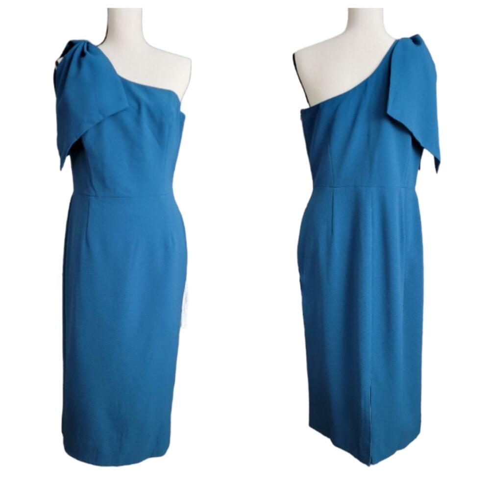 Dress the Population Tiffany One-Shoulder‎ Midi Dress in Peacock Blue  XXL